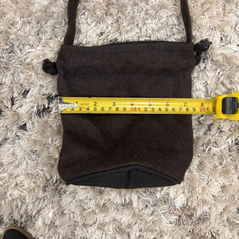Lot 2 Handmade 100% Wool Felt Drawstring Crossbody Pouches Nepal Brown Olive